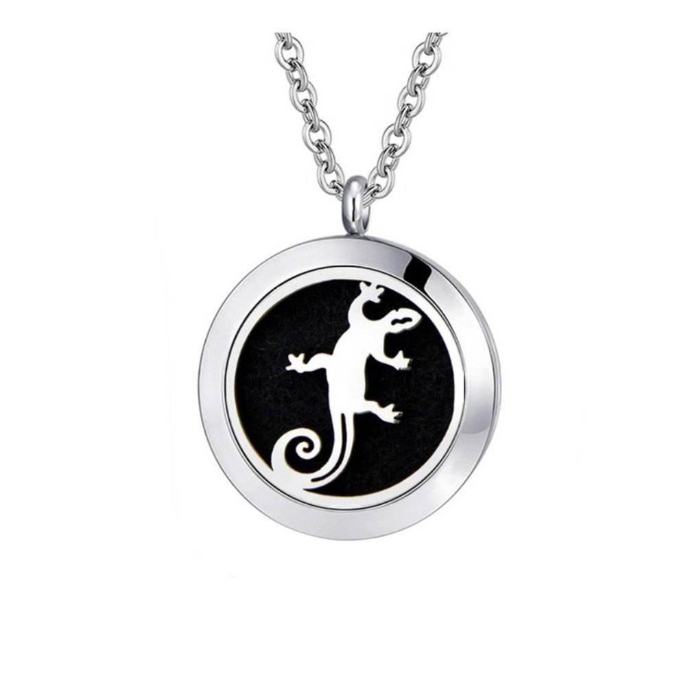 Lizard Hypoallergenic Stainless Steel Essential Oil Pendant Necklace NEW